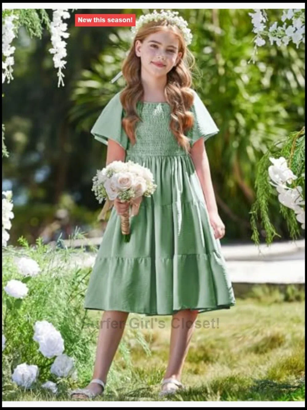 Girls Summer Smocked Swing Flowy Midi Dress with Pockets